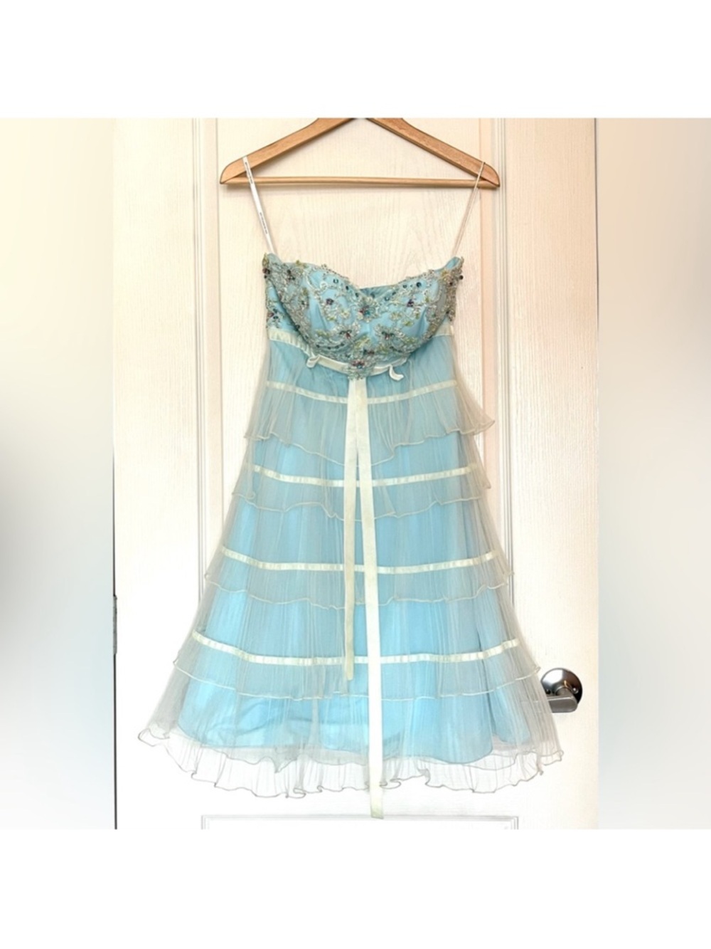 Alyce Paris Light Blue Tiered Tulle Ruffle Prom Dress Sz 2 Regencycore Fairycore - Picture 2 of 16